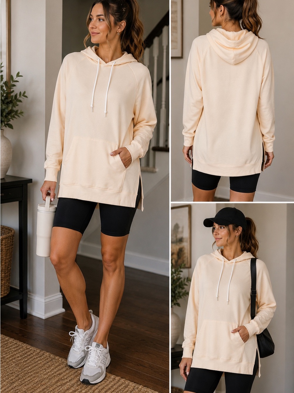 Cream Pullover Hoodie with Kangaroo Pocket